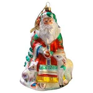 Fitz & Floyd Enchanted Holiday Santa with Animals Ornament 19/1532 Blown Glass